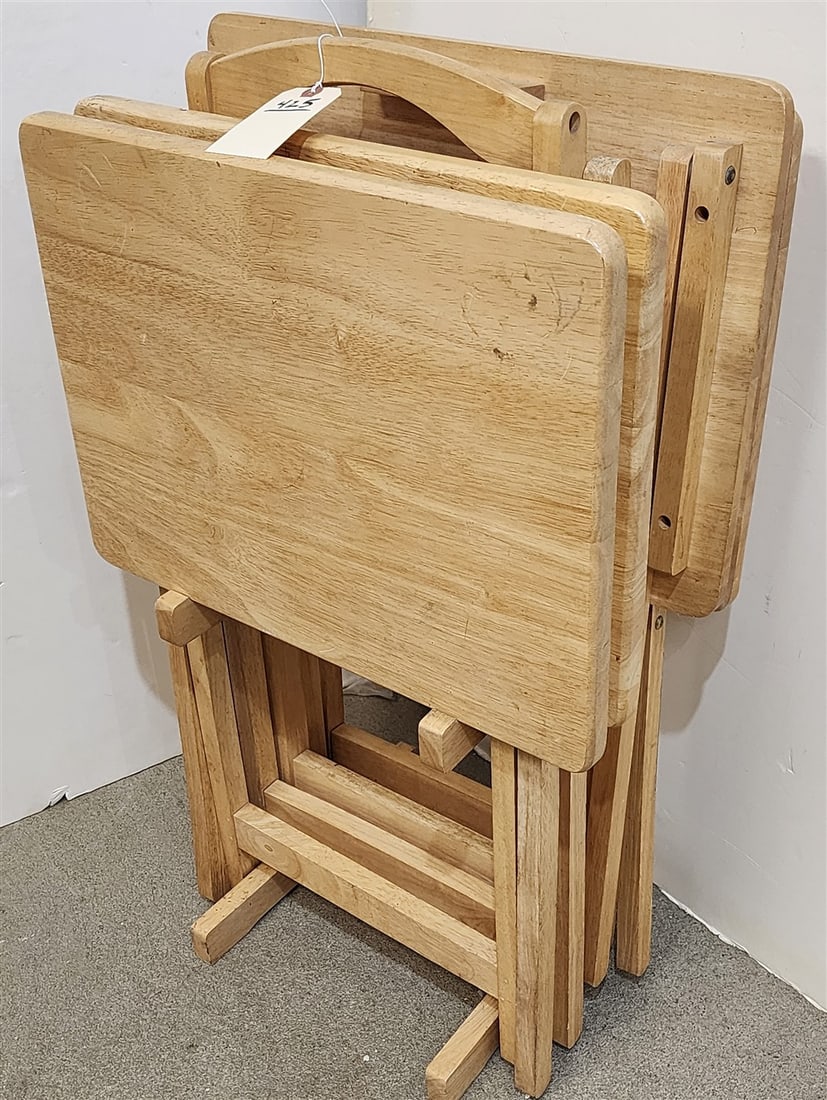 Stand w/4 Folding Wooden Tray Tables 31" H X 19" W X 10 1/2" D (1 of 2)