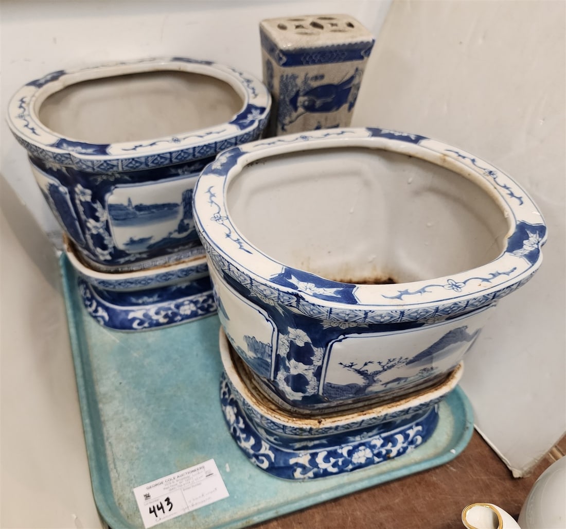Tray Pr. Chinese Jardeniers On Stands 9" H X 10" W X 9 1/2" D + Porcelain Head Rest 2 1/2" H X 11" W (1 of 9)