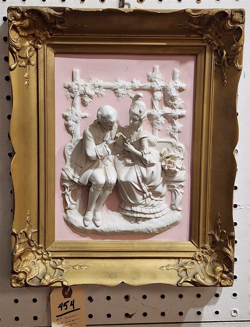 Framed High Relief Meissen Art Bisque Plaque 14" X 11 1/2" (1 of 5)