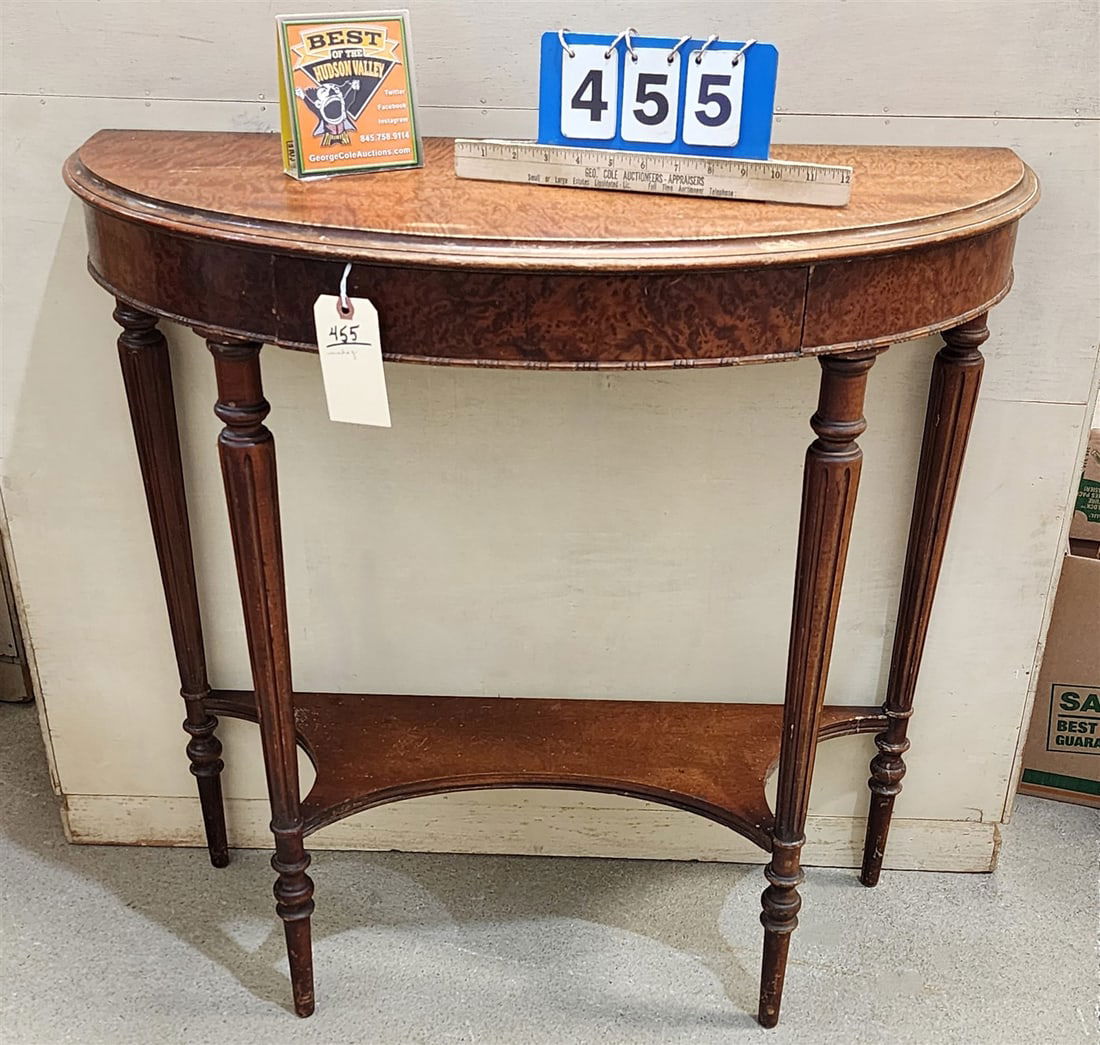 Mahogany 1 Drawer Demilune Stand 31" H X 32" W X 13 1/2" D (1 of 2)