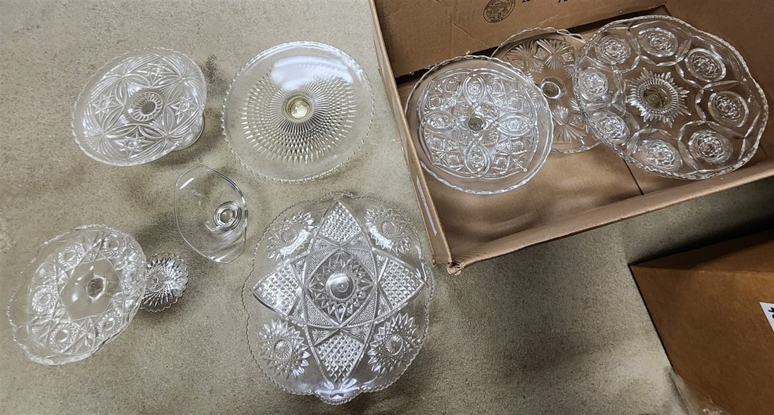 Tray Pressed Glass Compotes - 1 w/Sterling Base, Pressed Glass Sauce w/Sterling Base: Tray Pressed Glass Compotes - 1 w/Sterling Base, Pressed Glass Sauce w/Sterling Base