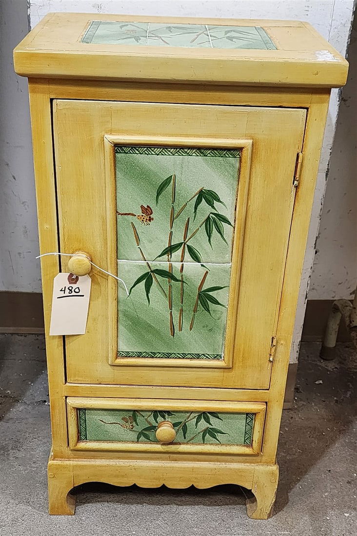 One Door Over 1 Drawer Stand w/Ceramic Tiles 28" H X 14" W X 10 1/2" D: One Door Over 1 Drawer Stand w/Ceramic Tiles 28" H X 14" W X 10 1/2" D