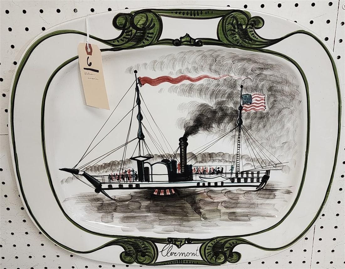 Italian Ceramic Platter Of The Steamship Clermont 17 1/2" X 20 1/2" (From The Livingston Estate,: Italian Ceramic Platter Of The Steamship Clermont 17 1/2" X 20 1/2" (From The Livingston Estate, Teviotdale)