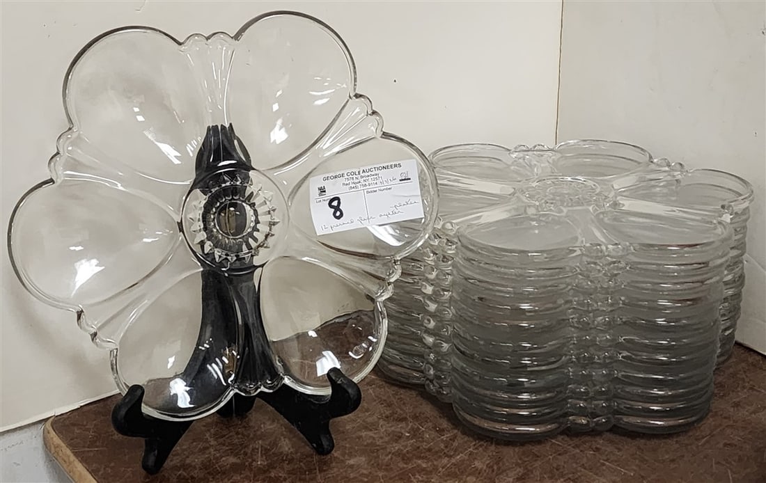 Set 12 Pressed Glass Oyster Plates 10" Diam.: Set 12 Pressed Glass Oyster Plates 10" Diam.