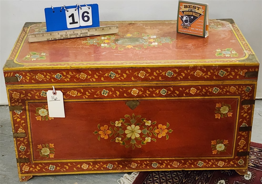 Indo Ptd. Trunk 16 1/2" H X 30" W X 16" D: Indo Ptd. Trunk 16 1/2" H X 30" W X 16" D