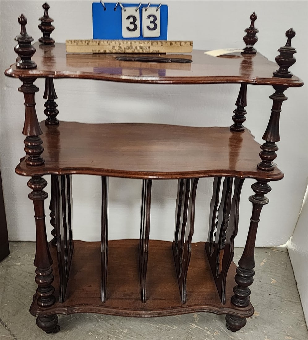 19th C Walnut 3 Tier Book Rack 32" H X 24" W X 14 1/2" D (1 of 4)