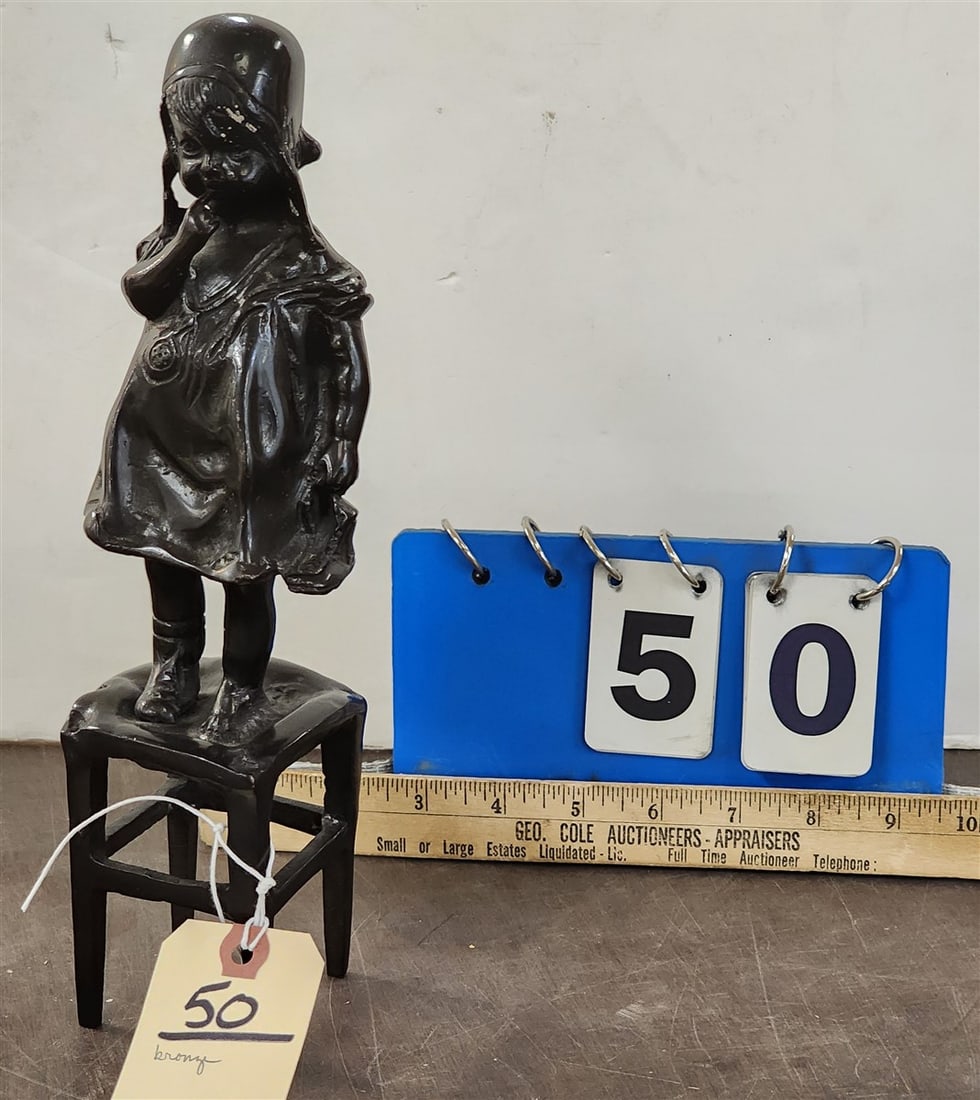 Bronze Of Child On Chair 11 1/2" H: Bronze Of Child On Chair 11 1/2" H