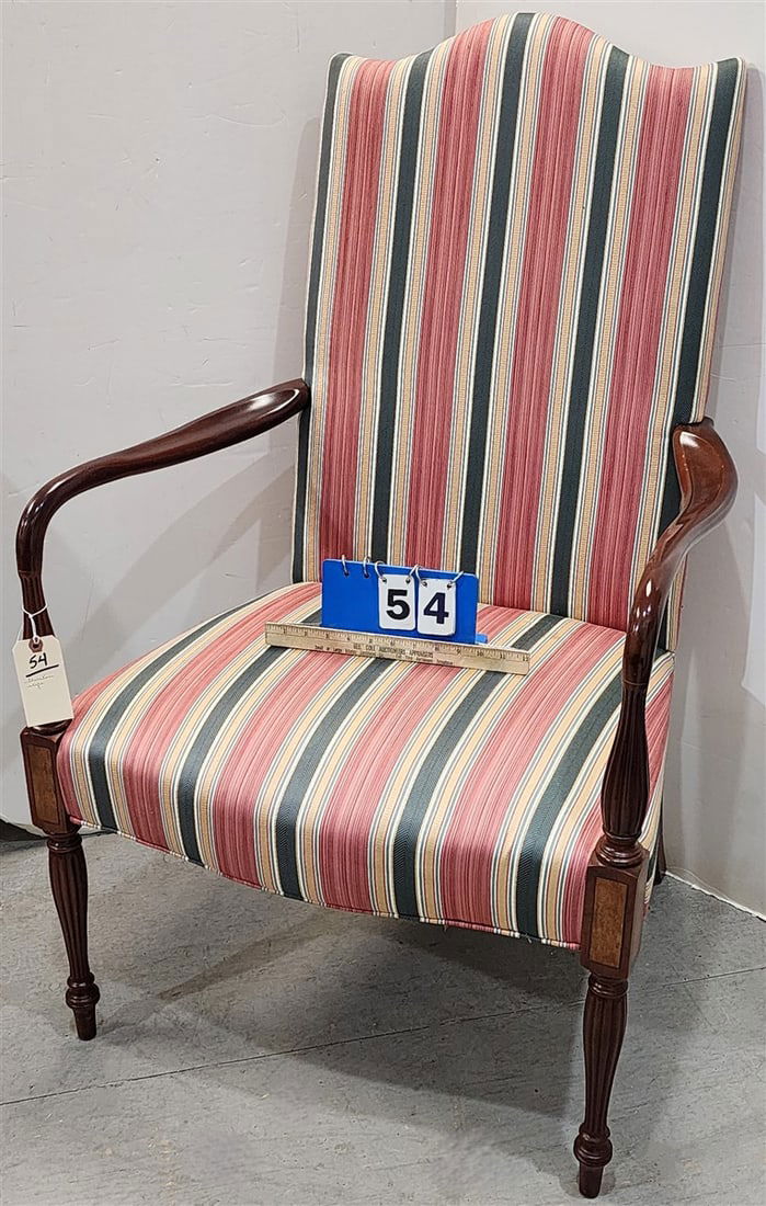 Uphols. Sheraton Style Arnchair 43 1/2" H X 27" W X 20" D (1 of 4)