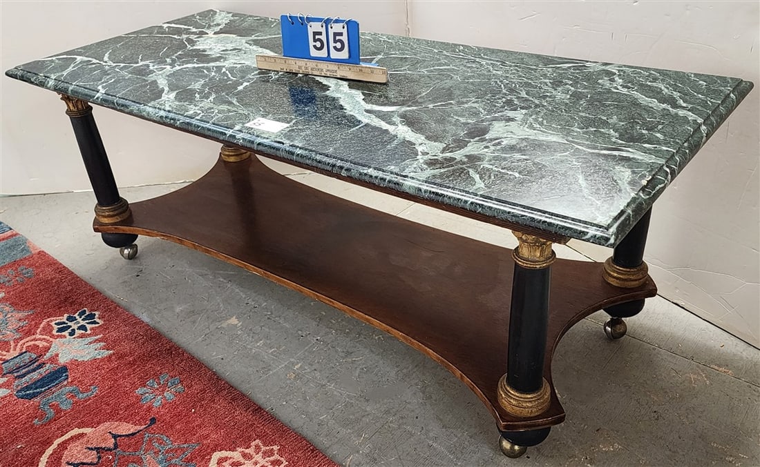 Marble Top 2 Tier Neoclassical Style Coffee Table 21 1/2" H X 55" W X 24" D (Marble Has Been (1 of 3)