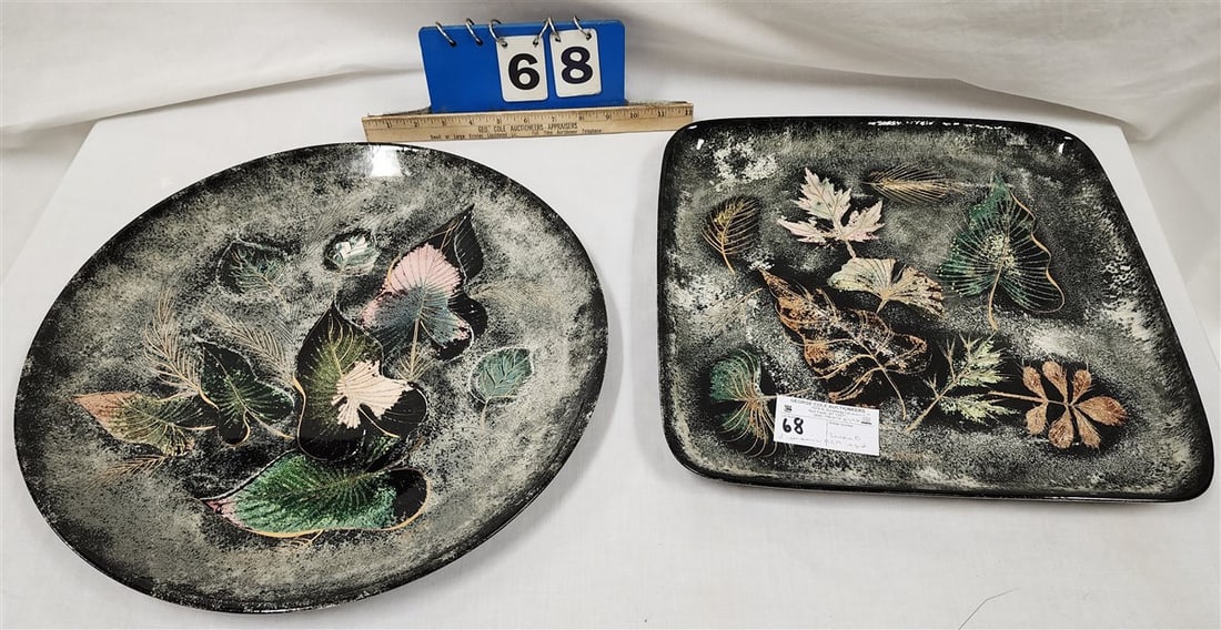 2 Mid Century Modern Ceramic Serving Trays Sgnd Sascha B. - 17" Diam. + 14 3/4" Sq. (1 of 5)
