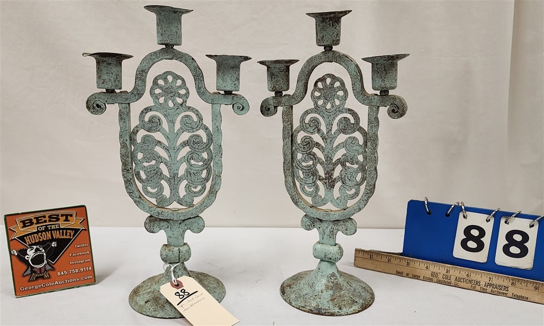 Pr. Deco Metal Candelabras 13 1/2" H (1 of 2)