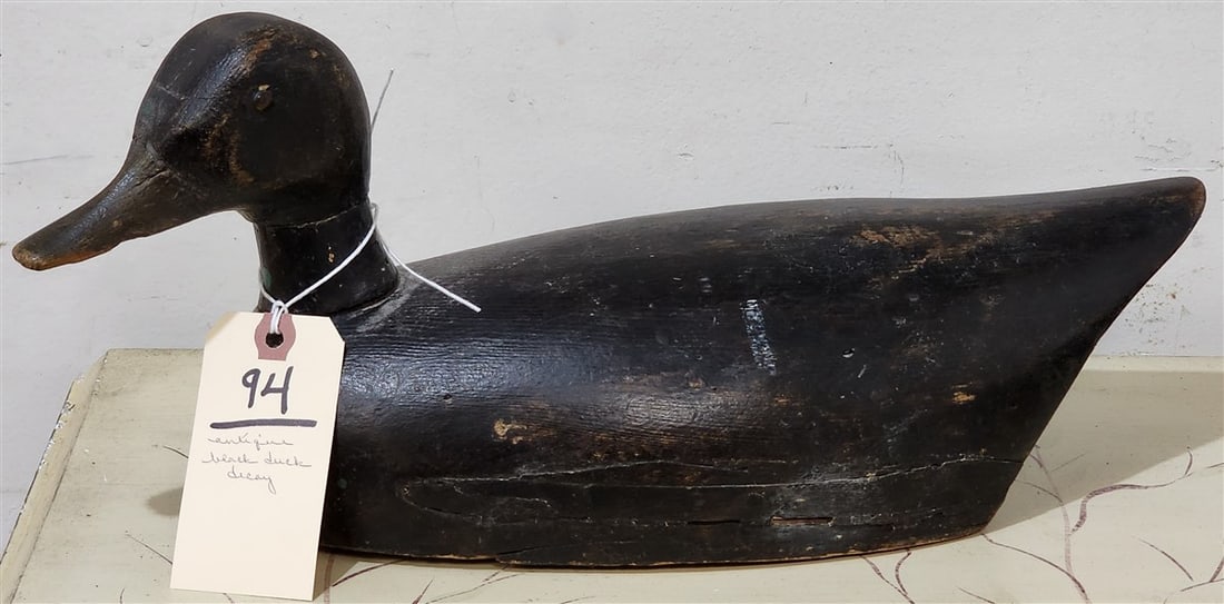 Antique Black Duck Decoy 7" H X 16 1/2" L X 6 1/2" W (1 of 5)