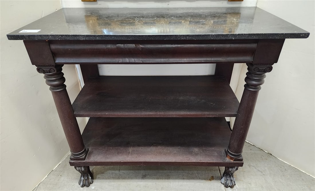 Marbletop Empire Mahogany Server 38" H X 45" W X 22 1/2" D (From The Livingston Estate, Teviotdale): Marbletop Empire Mahogany Server 38" H X 45" W X 22 1/2" D (From The Livingston Estate, Teviotdale)