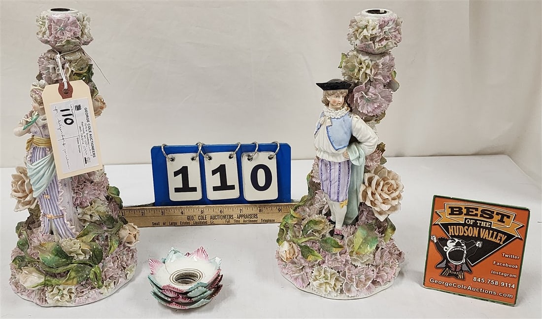 Pr. Sitzendorf Porcelian Figural Candlesticks 12" H: Pr. Sitzendorf Porcelian Figural Candlesticks 12" H