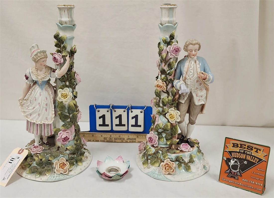 Pr. Meissen Figural Candlesticks 15 1/2": Pr. Meissen Figural Candlesticks 15 1/2"