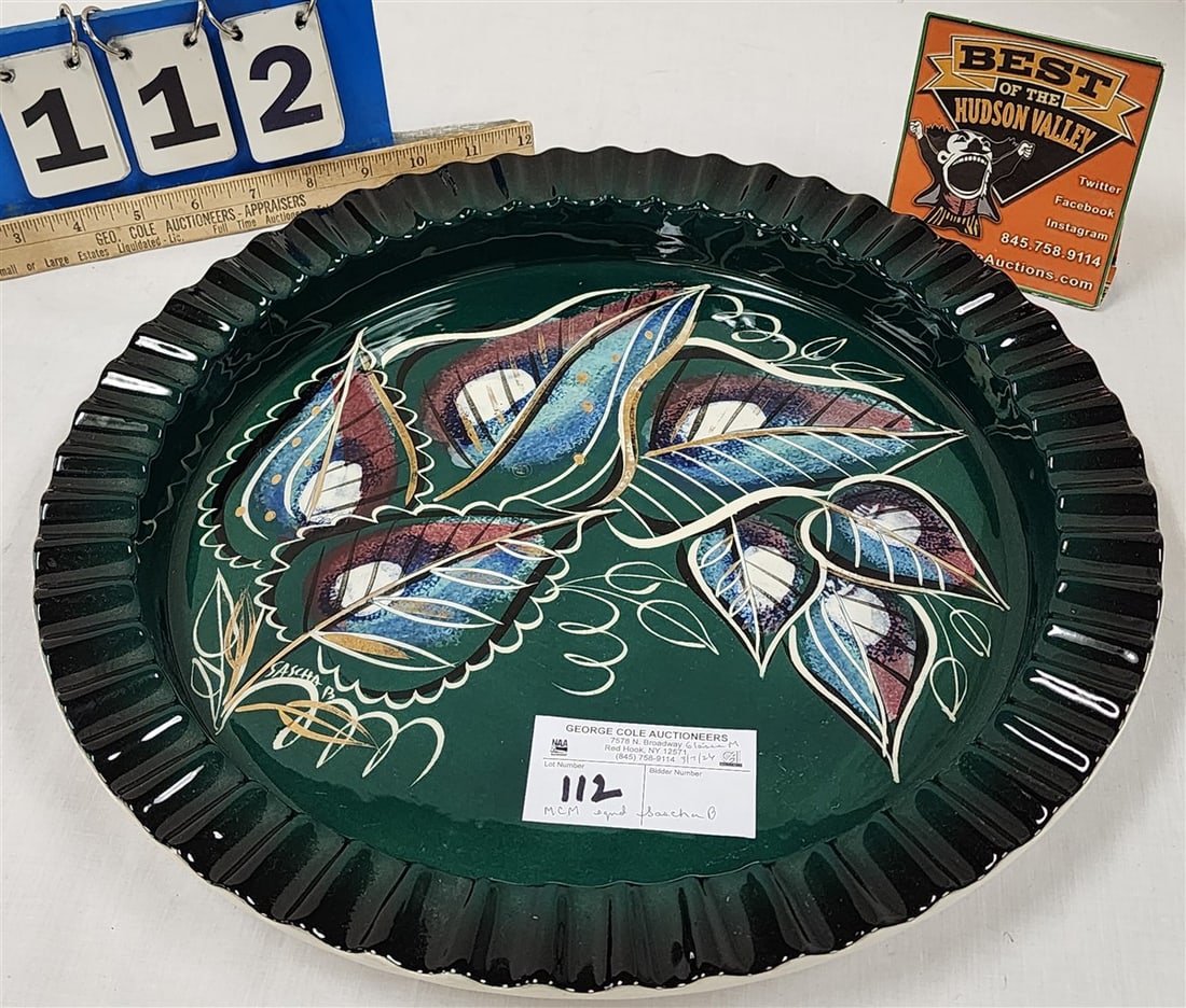 Mid Century Modern Ceramic Bowl Sgnd Sascha B. 1 1/2" H X 15" Diam.: Mid Century Modern Ceramic Bowl Sgnd Sascha B. 1 1/2" H X 15" Diam.