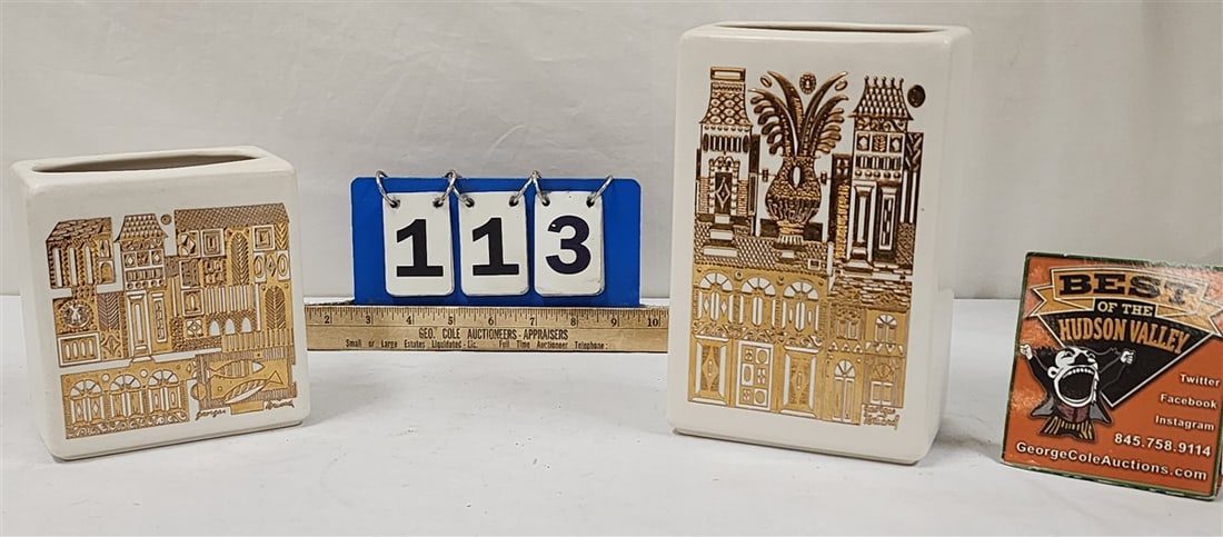 Tray 2 Mid Centruy Modern Ceramic Vases By Georges Briard Hyalyn Pottery Co. - 8" H X 5" W X 3" D + (1 of 7)