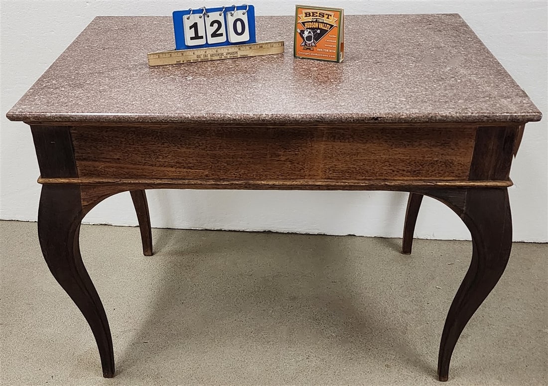 19th C Marble Top 2 Drawer Table 29" H X 38" W X 26" D (From The Livingston Estate, Teviotdale): 19th C Marble Top 2 Drawer Table 29" H X 38" W X 26" D (From The Livingston Estate, Teviotdale)