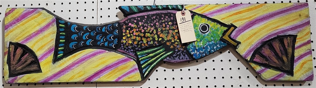 Navajo Folk Art Plaque Of Fish Sgnd Lealend Holiday 9" X 36": Navajo Folk Art Plaque Of Fish Sgnd Lealend Holiday 9" X 36"