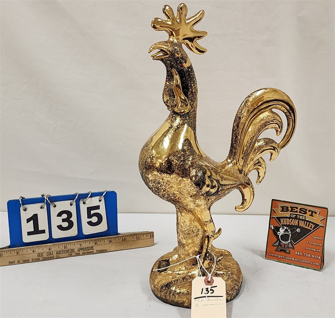 Sascha B. Gold Ceramic Rooster 16 1/2" H: Sascha B. Gold Ceramic Rooster 16 1/2" H