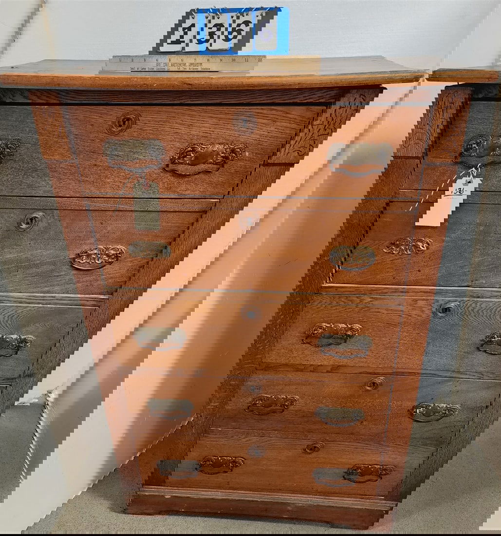 Oak 5 Drawer Chest 46 1/2" H X 32 1/2" W X 18 1/2" D (1 of 3)