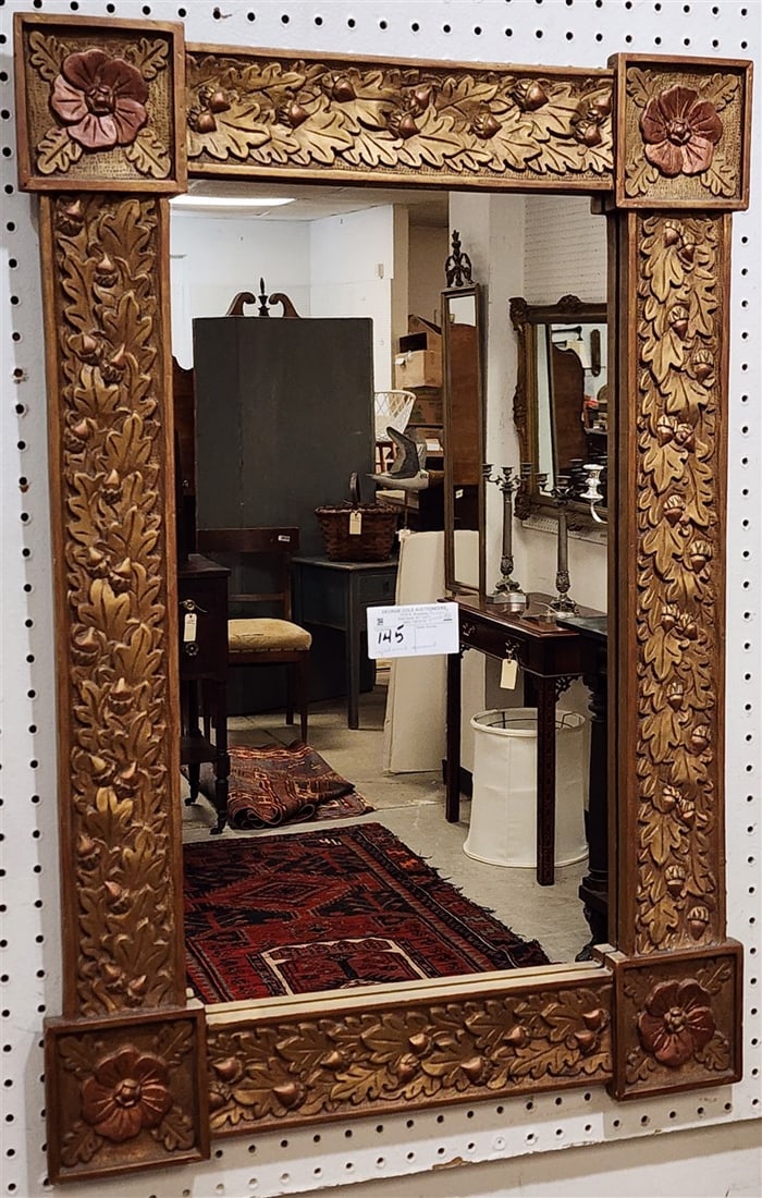 Acorn & Oak Leaf Giltwood Framed Mirror 32" X 22": Acorn & Oak Leaf Giltwood Framed Mirror 32" X 22"