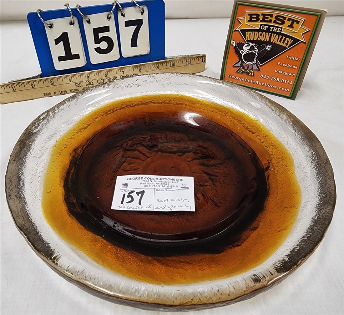 1970's Brutalist Art Glass Plate By Santalahti For Humppila Finland 1 1/2" H X 11" Diam.: 1970's Brutalist Art Glass Plate By Santalahti For Humppila Finland 1 1/2" H X 11" Diam.