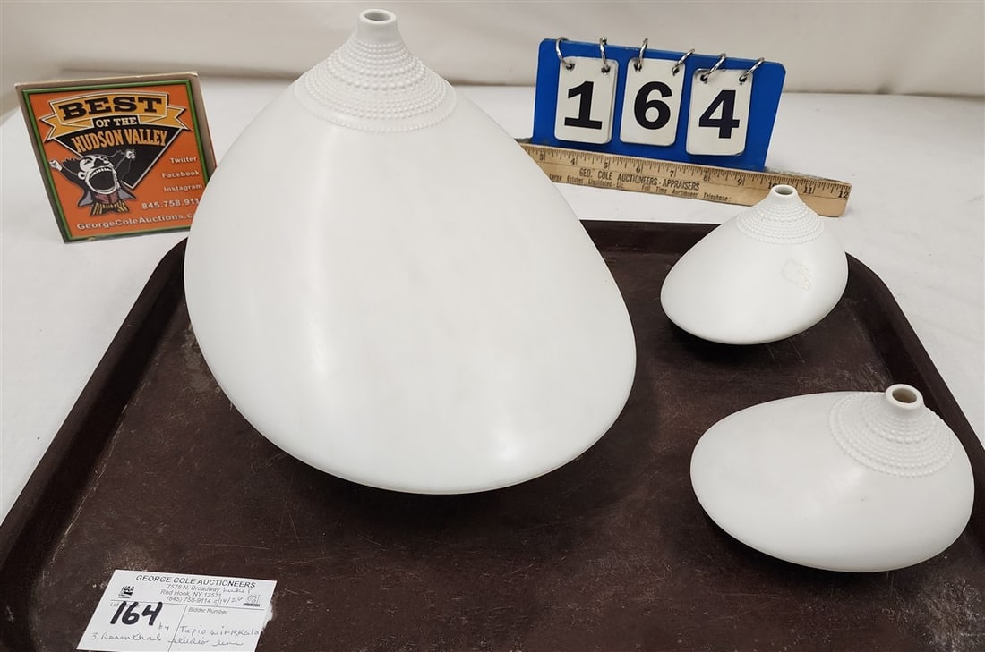 Tray 3 Studio Line Pollo Vases Designed By Tapio Wirkkala - 8" H X 9 1/2" W X 8 1/2" D + 2- 3 1/2" H: Tray 3 Studio Line Pollo Vases Designed By Tapio Wirkkala - 8" H X 9 1/2" W X 8 1/2" D + 2- 3 1/2" H 4 1/2" W X 3 1/2" D