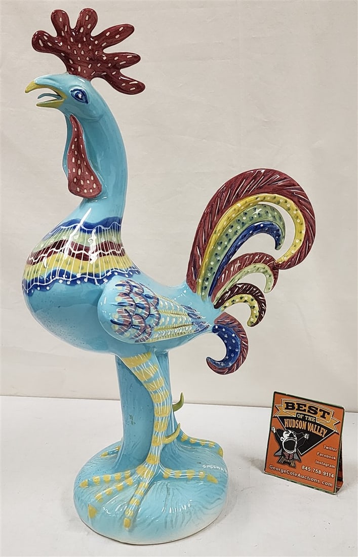 Ceramic MCM Rooster by Sascha B. 21 1/2" H X 7" W X 13 1/2" D: Ceramic MCM Rooster by Sascha B. 21 1/2" H X 7" W X 13 1/2" D