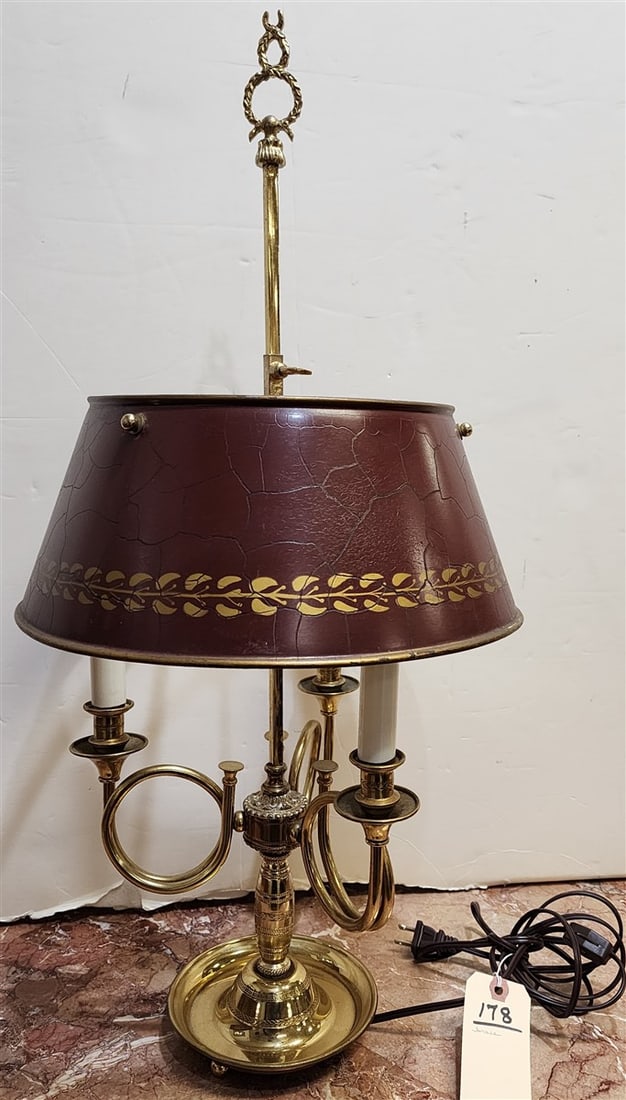 Brass 3 Candle Table Lamp w/Tole Shade 26 1/2" H X (1 of 3)