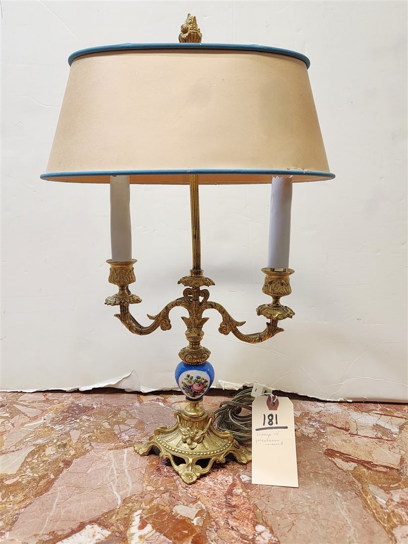 Bronze 2 Candle Table Lamp w/Porcelain Mount 19" H (1 of 3)