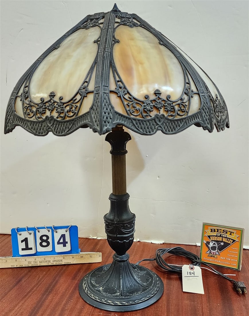 C1915 Slag Glass Table Lamp 20" H X 18 1/2" Diam. (1 of 5)