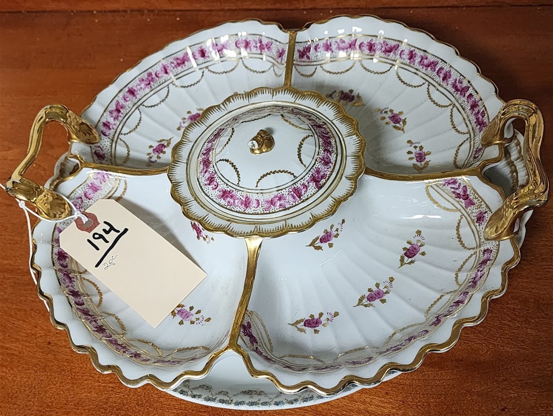 Porcelain 4 Section Serving Tray 2 1/2" H X 13 1/2" Diam. + Limoges Serving Plate 1 3/4" X 13" Diam. (1 of 4)