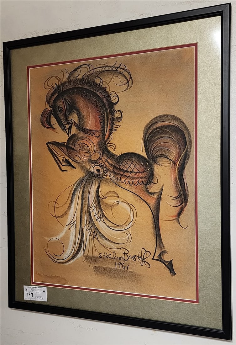 Framed Pastel Sgnd Sascha Brastoff 1961 22 1/2" X 17" w/Frame 28 1/2" X 23" (1 of 2)