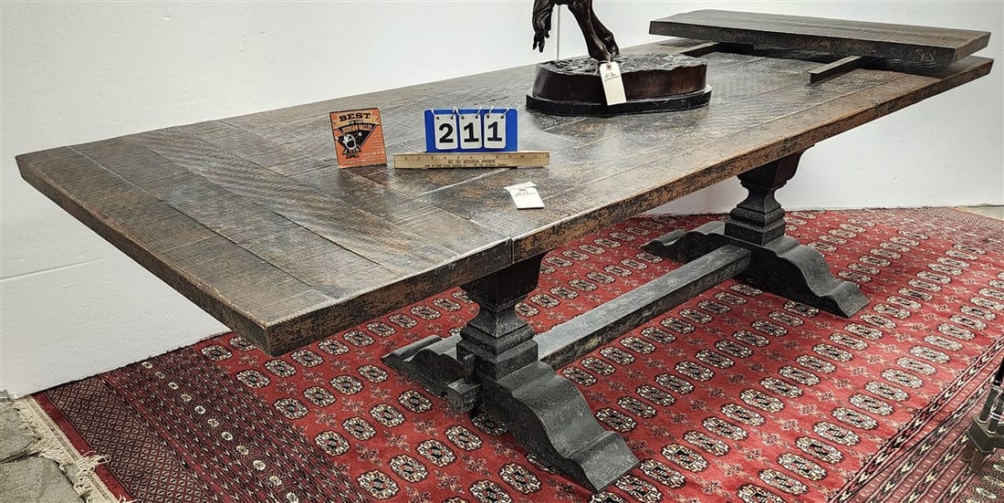 Arhaus Furniture Trestle Table 30 1/2" H X 87" L X 39" W w/2 Leaves 17" (1 of 3)