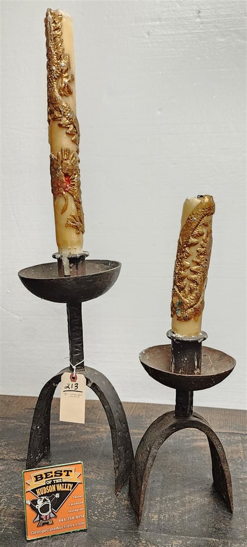 Pr. Wrought Iron Candlesticks 16" + 10 1/2" (1 of 1)