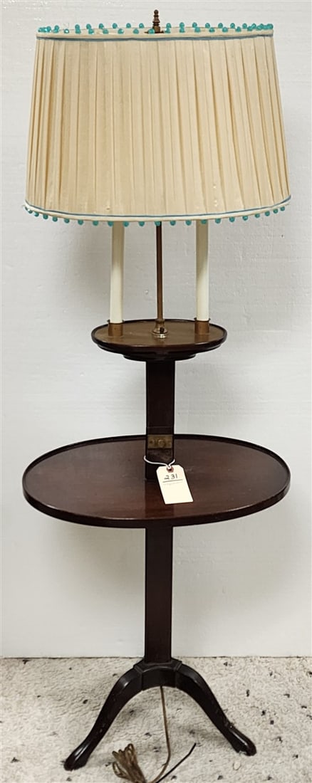 Mahogany Adjustable Floor Lamp w/Table Platform 53" H X 19" W X 14" D, Extends to 64" H (1 of 2)
