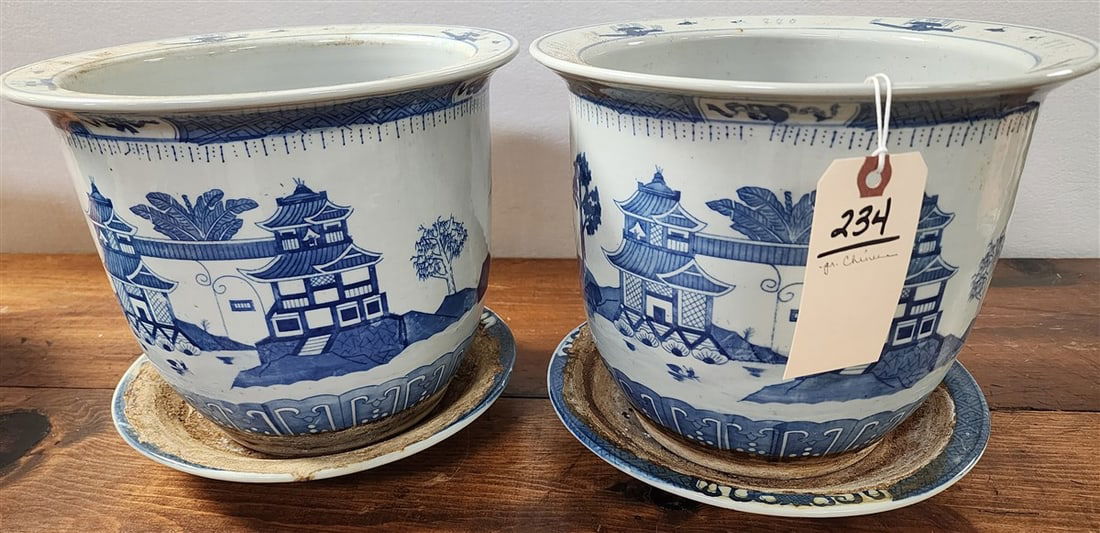 Pr. Chinese Porcelain Planters & Liners 9 3/4" H X 10 3/4" Diam.: Pr. Chinese Porcelain Planters & Liners 9 3/4" H X 10 3/4" Diam.