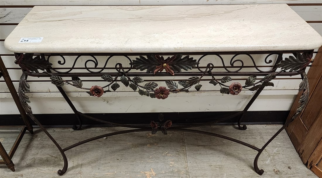 Wrought Base Marble Top Console Table 29" H X 43" W X 14 1/2" D (1 of 3)