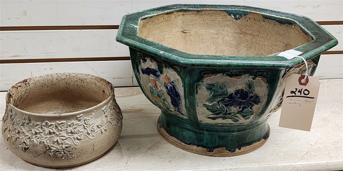 Chinese Octagonal Glazed Pottery Planter 8" H X 15" Diam. (1 of 6)