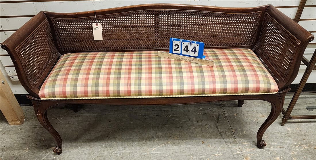 Mahogany Frame Bench w/Wicker Back & Sides 27" H X 49" W X 16" D (1 of 3)