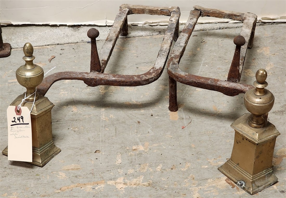 Pr. Wrought Fire Dogs w/Brass Andiron Fittings 8" H X 9 1/2" W X 18" D Ea. (From The Livingston (1 of 2)