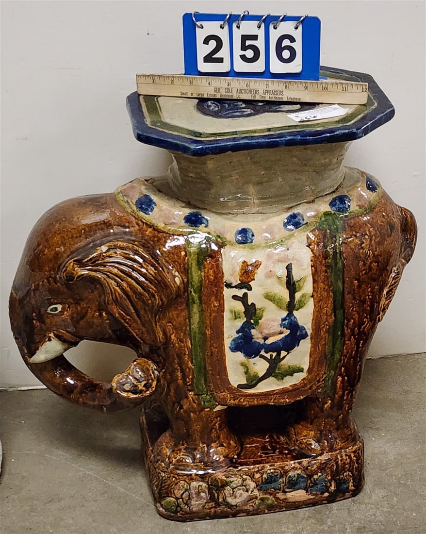 Glazed Pottery Elephant Pedestal 22 1/2" H X 22" W X 10" D (1 of 1)