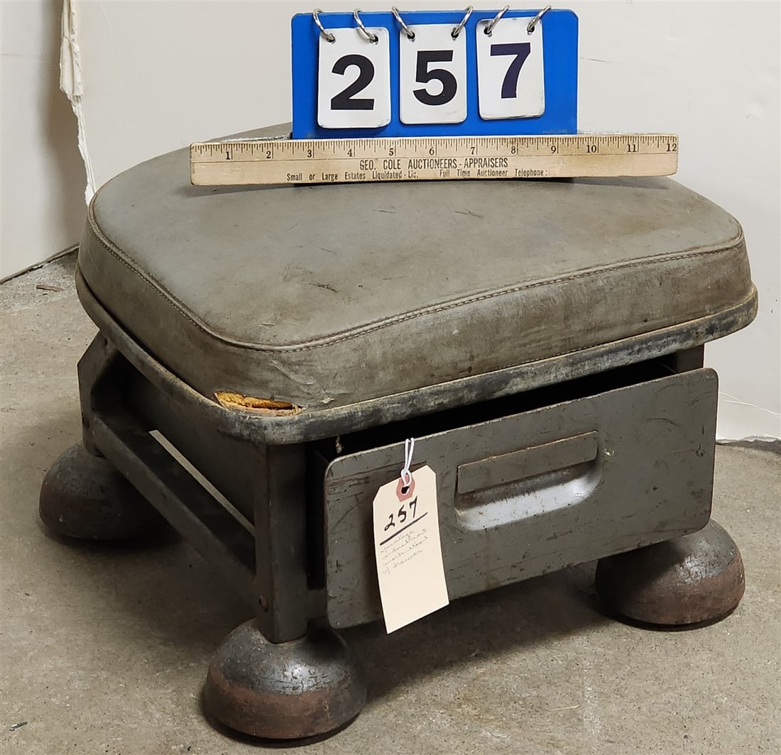 Vintage Industrial Style Stool w/Drawer 10 1/2" H X 14" W X 14" D (1 of 1)