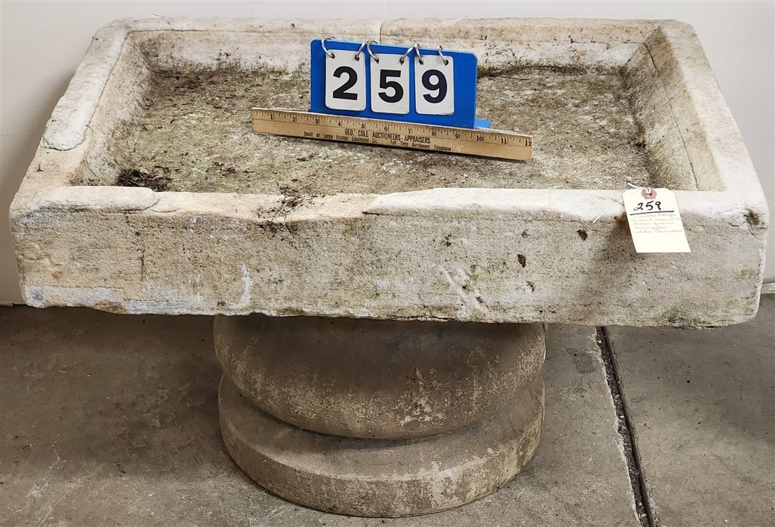 Marble Trough On Cast Cement Pedestal 16 1/2" H X 27 1/2" W X 20 1/2" D (From The Livingston Estate, (1 of 2)
