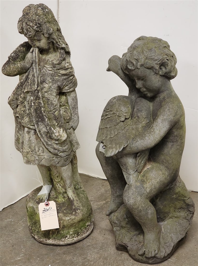 Cast Cement Garden Statue 26" H + Fiberglass Garden Statue 23" H (1 of 3)
