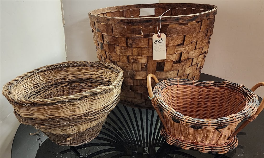 19th C Hickory Splint Basket 16 1/2" H X 23" Diam. + Basket 9" H X 17" Diam. (From The Livingston: 19th C Hickory Splint Basket 16 1/2" H X 23" Diam. + Basket 9" H X 17" Diam. (From The Livingston Estate, Teviotdale)