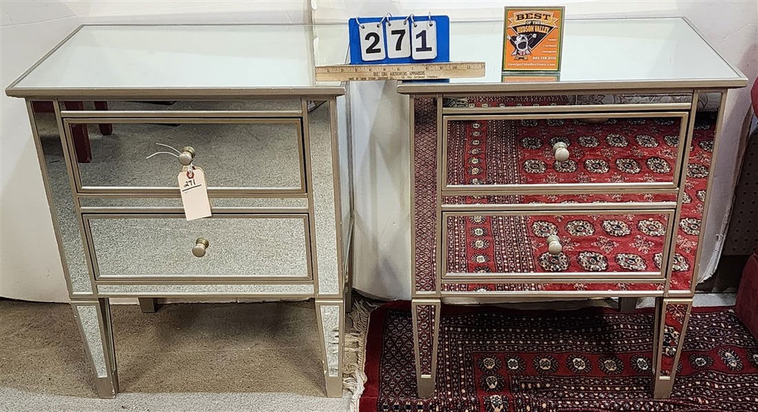 Pr. Mirrored 2 Drawer Stands 28" H X 24" W X 18" D: Pr. Mirrored 2 Drawer Stands 28" H X 24" W X 18" D