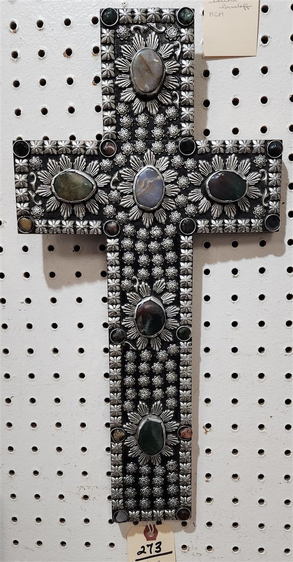 Cross w/Inset Agate & Metal Decoration 18" X 9": Cross w/Inset Agate & Metal Decoration 18" X 9"