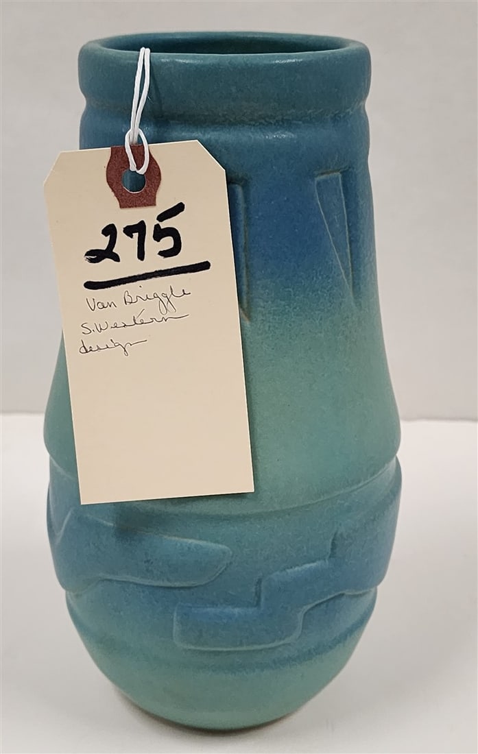 Van Briggle Pottery Southwestern Design Turquoise Vase 8 1/2": Van Briggle Pottery Southwestern Design Turquoise Vase 8 1/2"